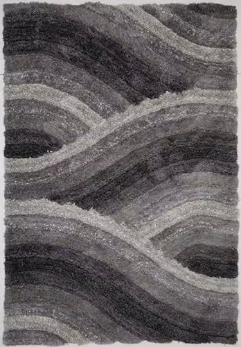 DS Living 3D Shaggy Wave Area Rug in Charcoal Grey, W: 2.3 m, D: 1.6 m – 3
