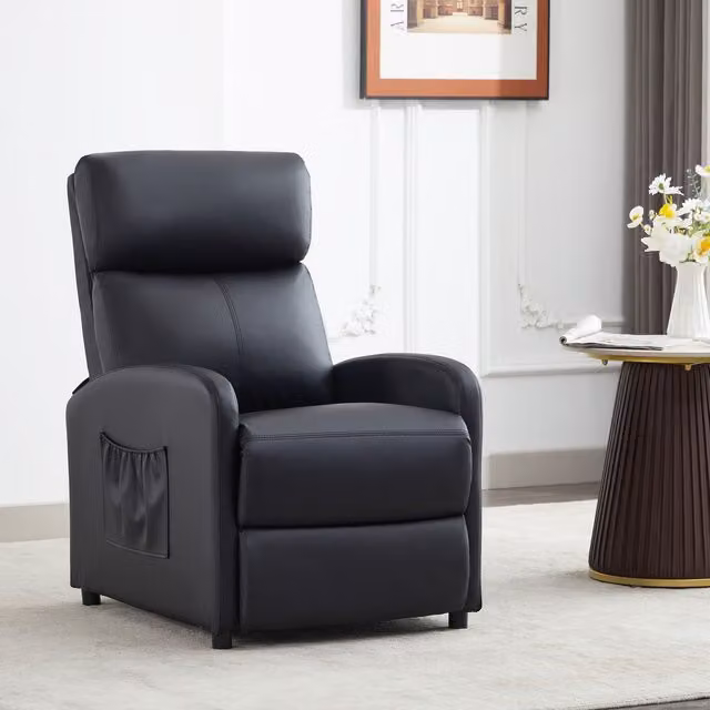 MCC Direct CozyLiving Black Faux Leather Push Back Reclining Armchair – 1