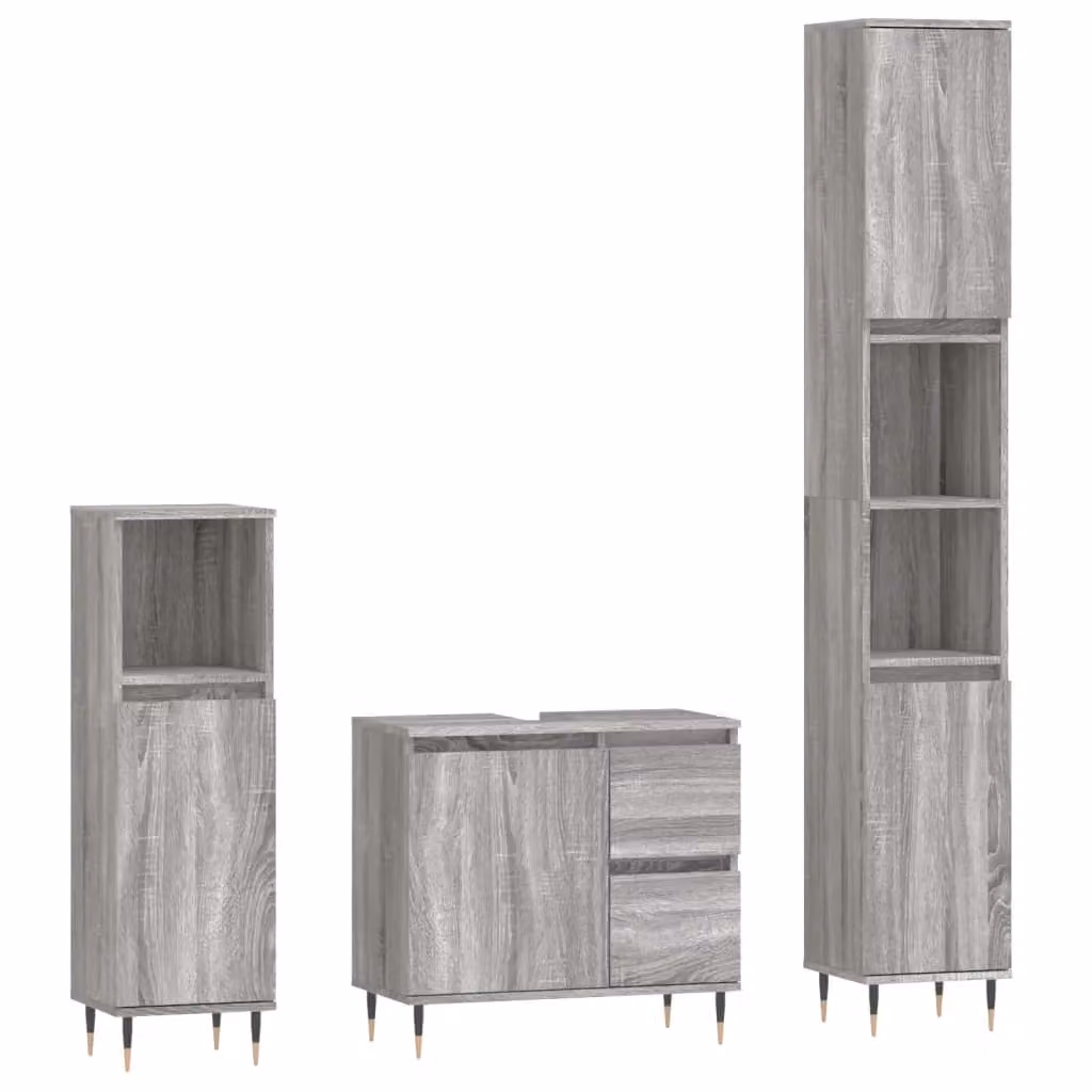 Berkfield Home 3 Piece Modern Grey Bathroom Furniture Set with Vanity Unit – 2