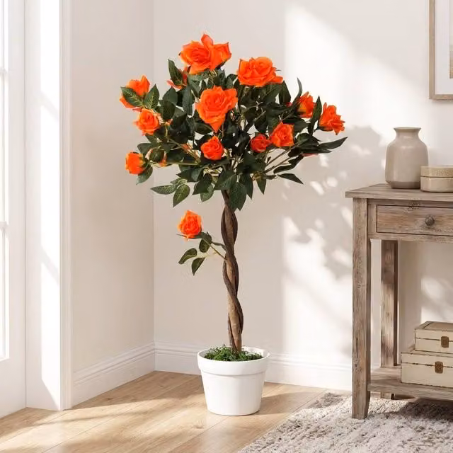 STILVORA Multicolour Artificial Rose Tree in Concrete Pot, Height: 90 cm – 1