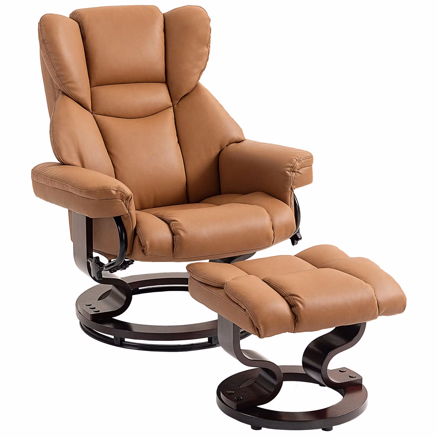 HOMCOM 360 Swivel Recliner Chair with Footstool in Brown PU Leather – 2