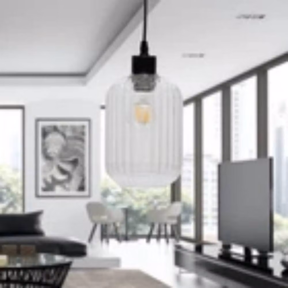 Havendro Modern Ribbed Glass Easy Fit Pendant Shade in Transparent, W/D/H: 20.5 x 20.5 x 14.0 cm – 2