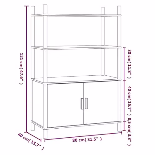 vidaXL Black Highboard in Engineered Wood with Hinged Doors and Internal Shelves, W/D/H: 80 x 40 x 121 cm – 3