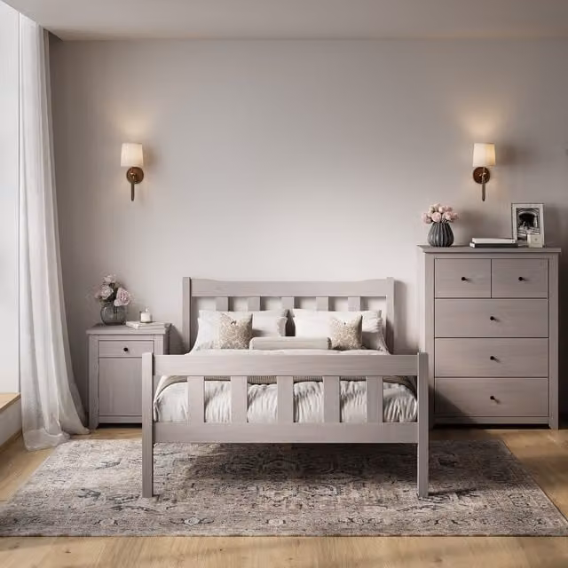 LPD Home Havana Modern Bed Frame in Grey, Solid Pine Wood, 180 x 200 cm