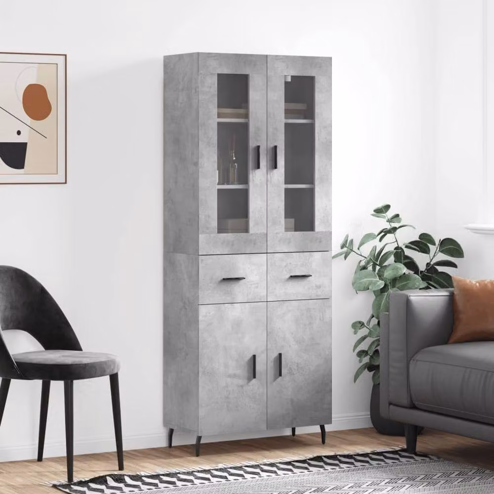 Berkfield Home Modern Highboard in Concrete Grey with Glass Doors, W/D/H: 69.5 x 34 x 180 cm – 2