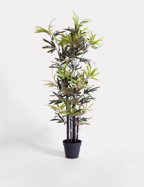 Blooming Artificial 4ft Black Stem Bamboo Tree in Pot, Green and Black
