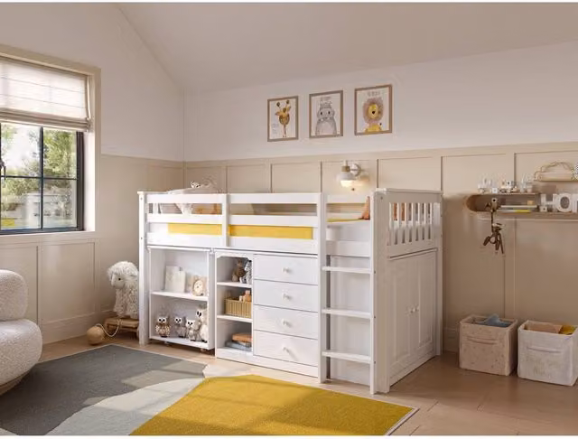 Flair Oban Single Midsleeper Cabin Bed with Desk and Drawers in White