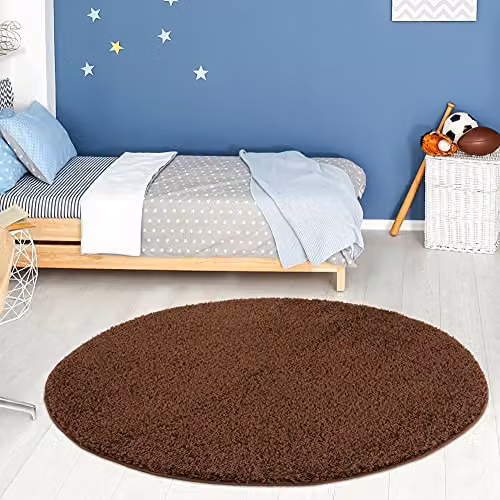 THE RUGS Brown Plain Shaggy Round Rug, Diameter: 120 cm – 1
