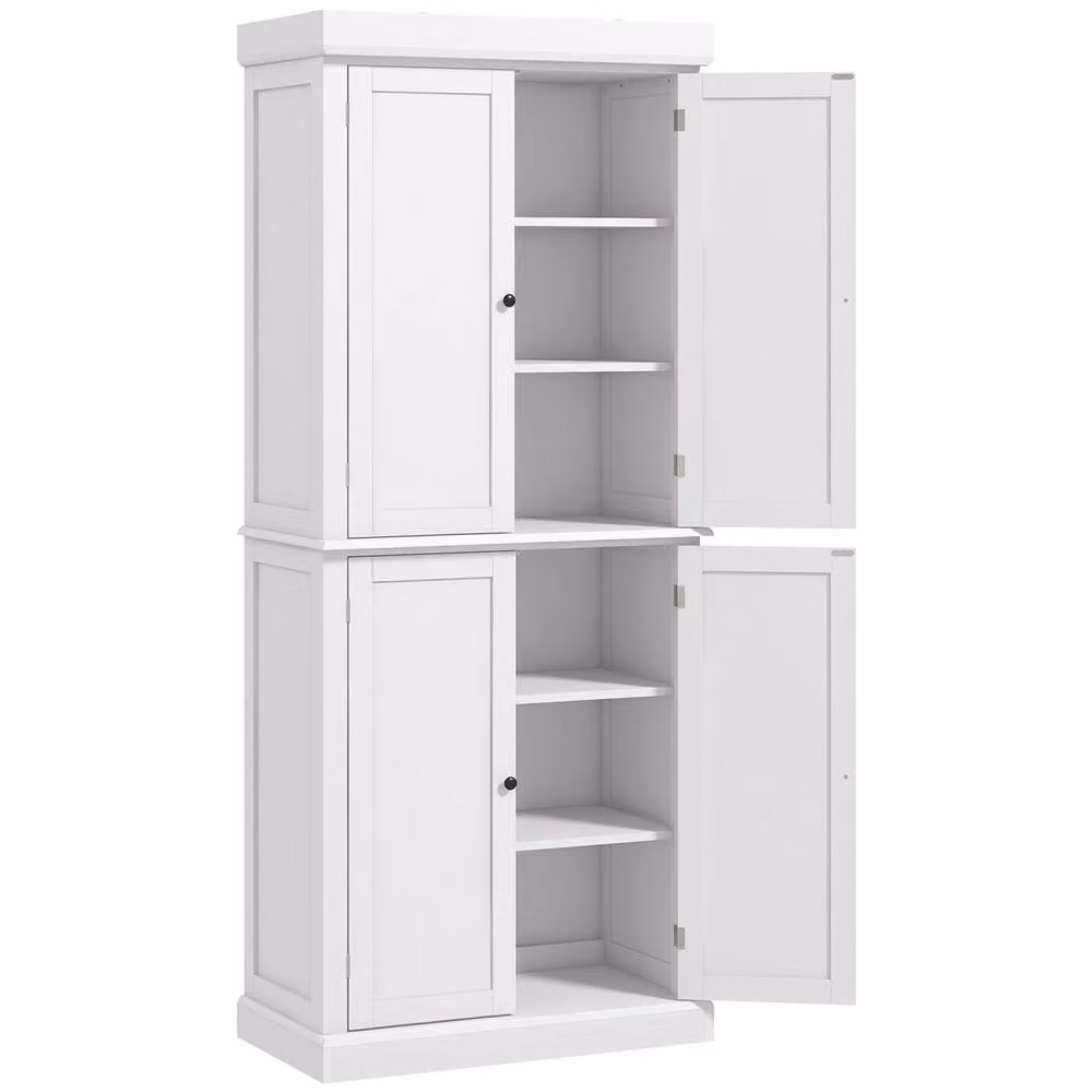 Wyld Haus Varofa White Freestanding Kitchen Cupboard with 4 Hinged Doors and 6 Tier Shelving, H: 184.0 cm x W: 76.0 cm – 2
