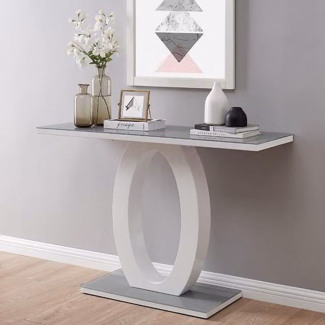 FurnitureboxUK Giovani Rectangular High Gloss Console Table with Glass Top in White and Grey, W: 120 cm, D: 40 cm, H: 1 cm