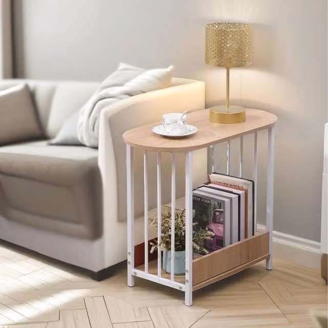 Pirlo Plush Minimalist Two-Tier Side Table in White or Brown
