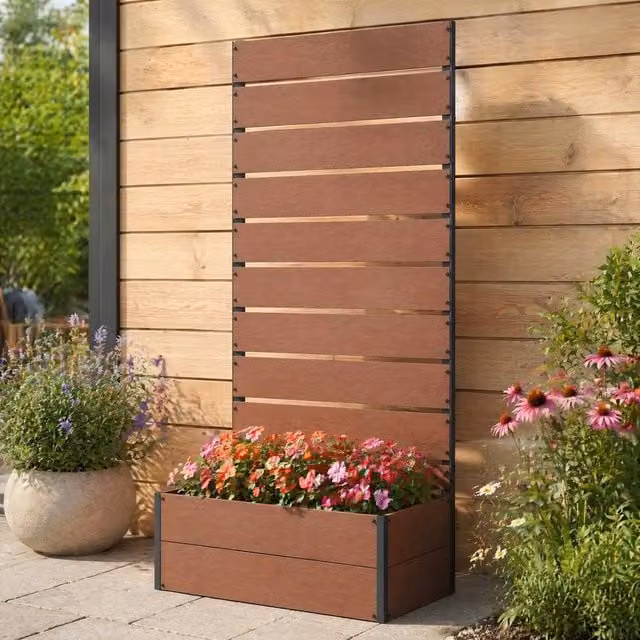 STILVORA Brown Garden Planter with Trellis and Climber Tub, W/D/H: 72 x 34 x 150 cm – 1