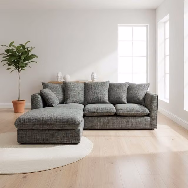 Abakus Direct Lucas Modern Left-Facing L-Shape Corner Sofa in Grey Fabric