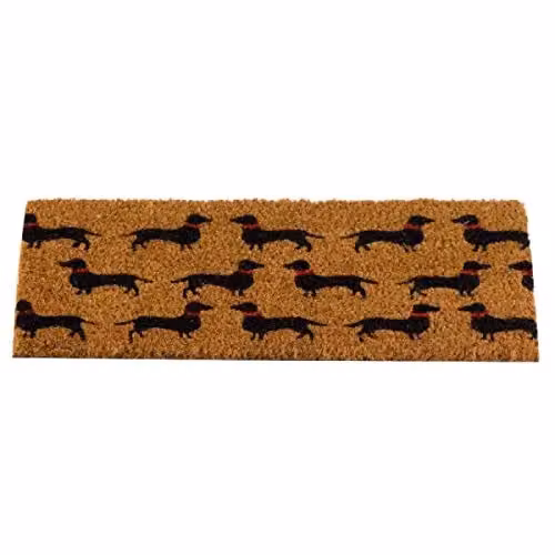 Marco Paul Non Slip Coir Door Mat Insert with Sausage Dog Design in Beige, Diameter: 100 cm – 2
