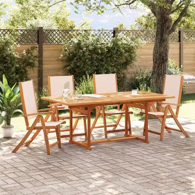 Berkfield Home Set of 4 Folding Garden Chairs in Brown Acacia Wood and Textilene – 1