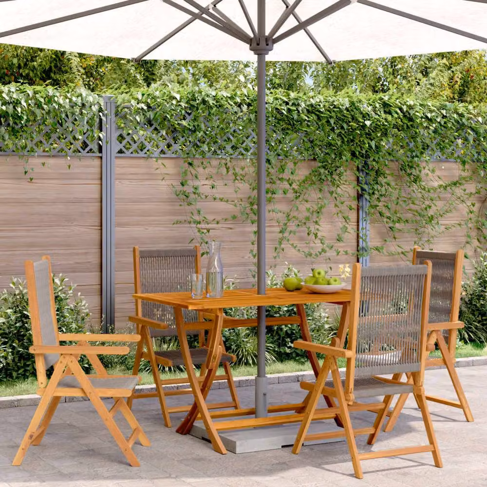 Berkfield Home Set of 4 Grey Reclining Garden Chairs in Oiled Acacia Wood with Textilene Fabric – 2