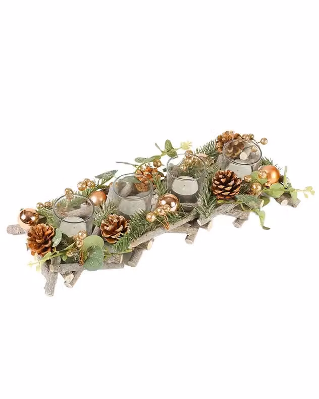 Dibor Set of 2 Rose Gold Sparkle Tealight Table Centrepiece Candle Holders, 40 cm – 1