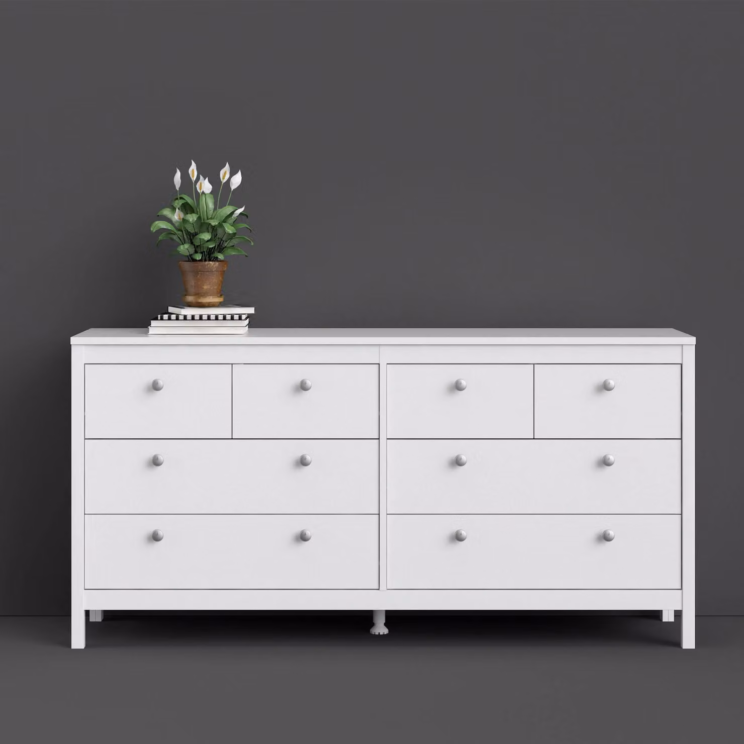 Furniture To Go Madrid Double Dresser with 4+4 Drawers in White – 2