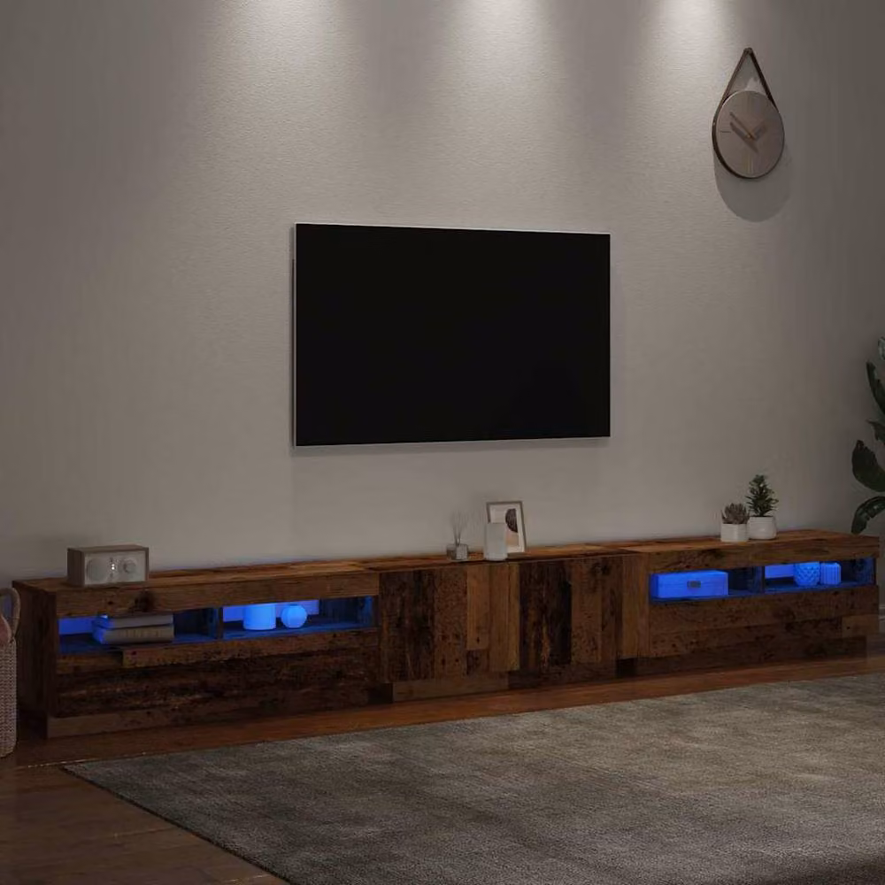 Berkfield Home TV Cabinet with LED Lights in Old Wood Brown, W/D/H: 300 x 40 x 35 cm – 3