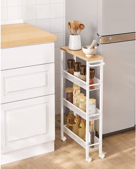 VASAGLE 4-Shelf Space Saving Kitchen Trolley with Wheels, White