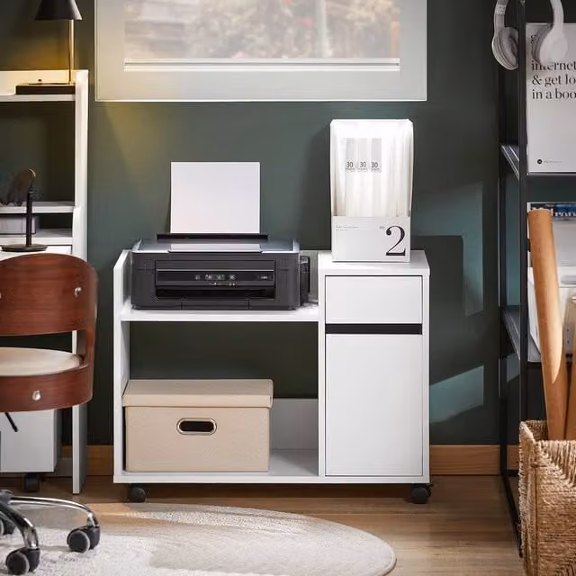 SoBuy Modern White Office Storage Cabinet with Hinged Doors and Internal Shelves – 1