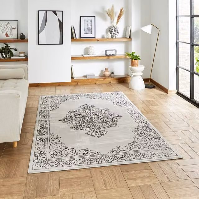 Terrys Silver Metallic Effect Yarn Rectangular Rug