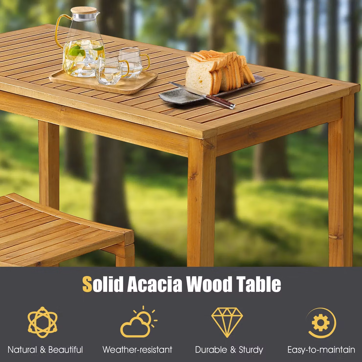 Gymax Acacia Wood Outdoor Bar Height Rectangular Pub Table in Khaki – 4