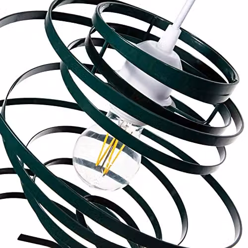 Happy Homewares Modern Metal Double Ribbon Spiral Swirl Ceiling Light Pendant Shade in Green, Diameter: 23 cm – 2