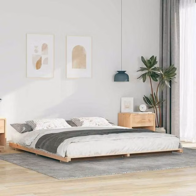 Berkfield Home Modern Bed Frame in Brown Solid Pine Wood, W: 180 cm, D: 220 cm