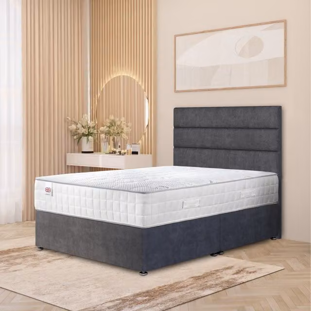 Somnior Beds Ltd Modern Upholstered Fabric Bed Frame and Headboard Set with Mattress and Drawers in Anthracite Grey, W/D/H: 120 x 200 cm