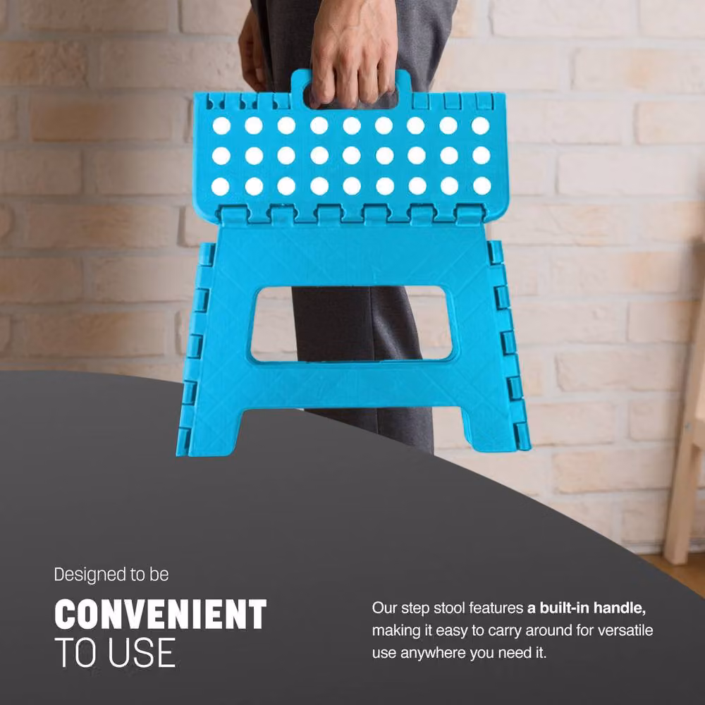 Keplin Heavy Duty Folding Step Stool, Non-Slip Plastic Footstool in Blue – 4