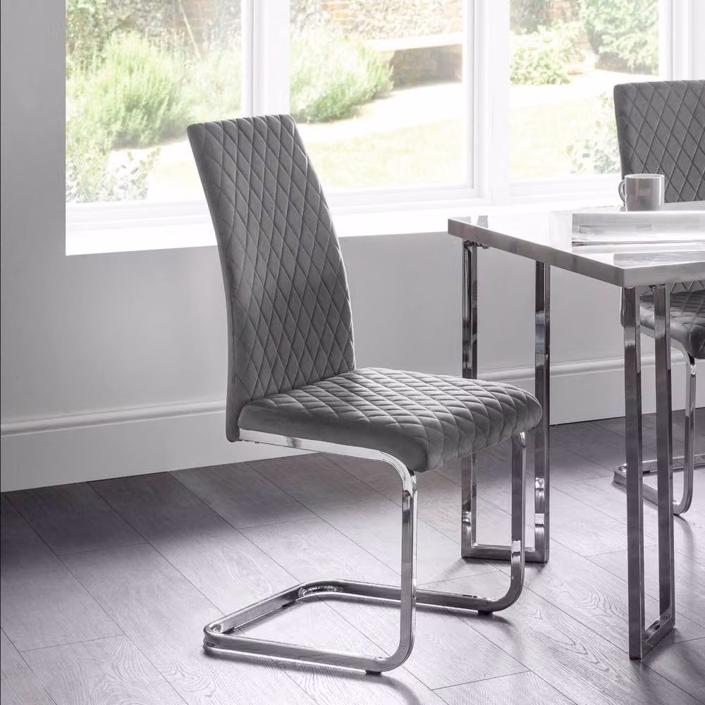 Cheshire Montero Elegant Velvet Cantilever Dining Chairs in Grey - Set of 4 – 3