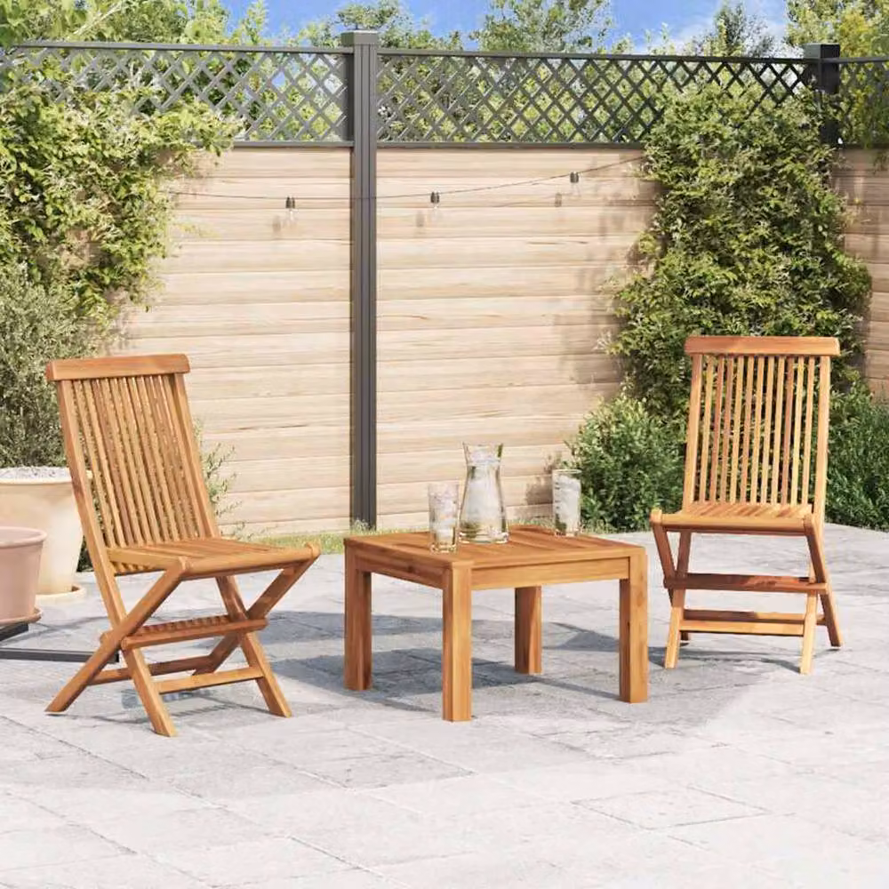 Berkfield Home Set of 2 Folding Garden Chairs in Brown Solid Teak Wood – 2