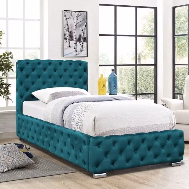 Comfy Living Chesterfield Tufted Velvet Fabric Bed Frame, Green, W: 90 cm, D: 190 cm
