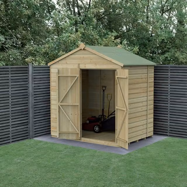 Beckwood Apex Wood Garden Shed with Floor in Green and Brown, W/D/H: 213.36 x 152.4 x 152.4 cm