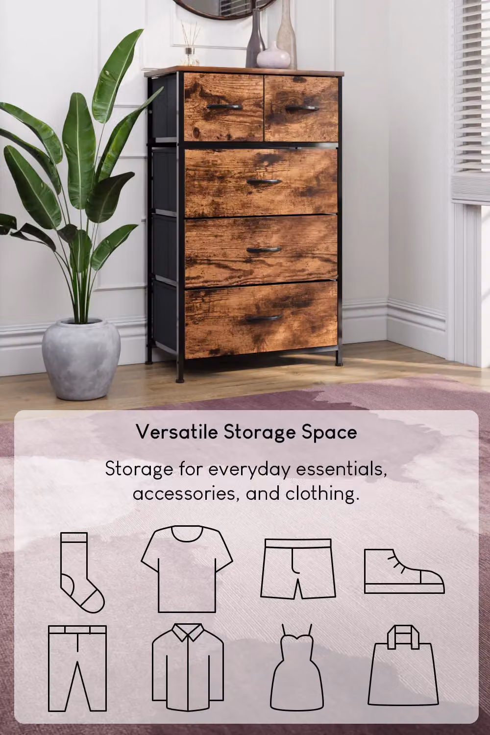 Vida Designs Chorley 5 Drawer Chest of Drawers Fabric and Metal Storage Organiser in Brown – 3