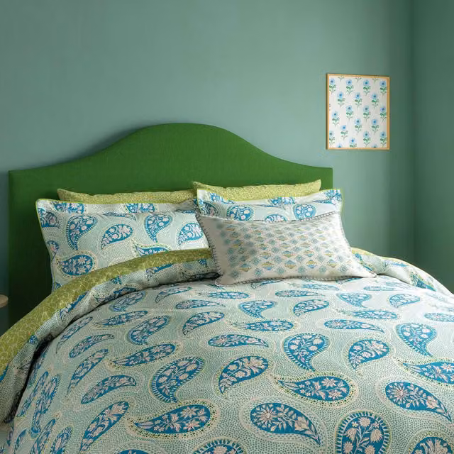 Land & Shore Melody Super Kingsize Reversible Cotton Duvet Cover and Pillowcase Set, Green