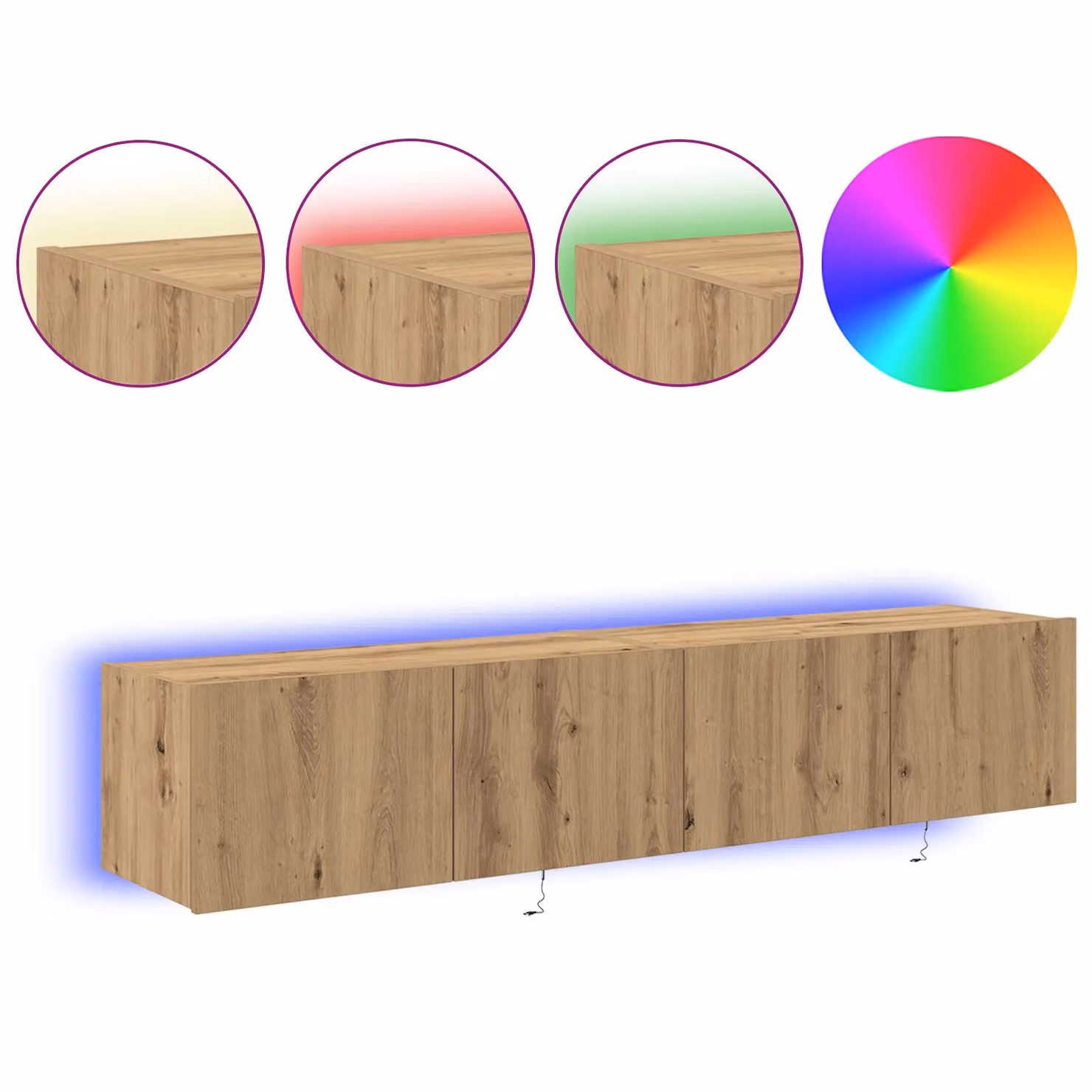 Berkfield Home Set of 2 Modern Artisan Oak TV Wall Cabinets with Integrated LED Lighting in Brown, W/D/H: 80 x 35 x 31 cm – 3