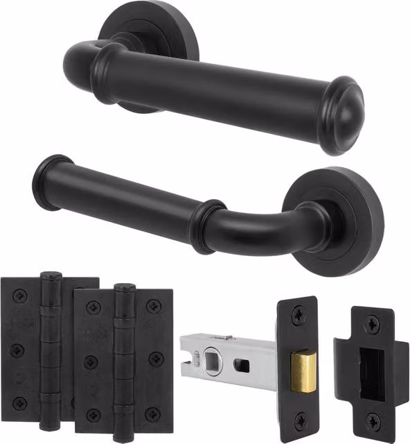 AFIT Matt Black Aluminium Door Handle Latch and Hinge Set – 1