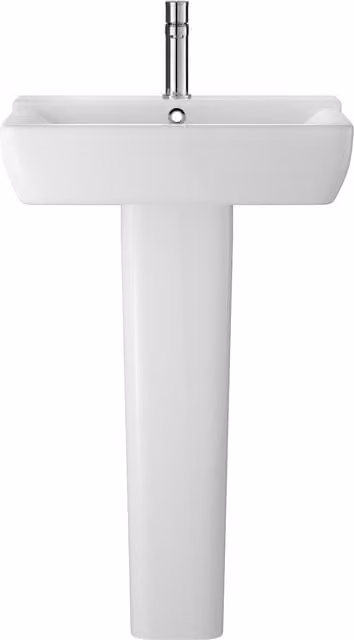 Balterley Alba Soft Square Ceramic 1 Tap Hole Basin and Full Pedestal in White, W: 55.0 cm, D: 42.0 cm, H: 85.0 cm – 1