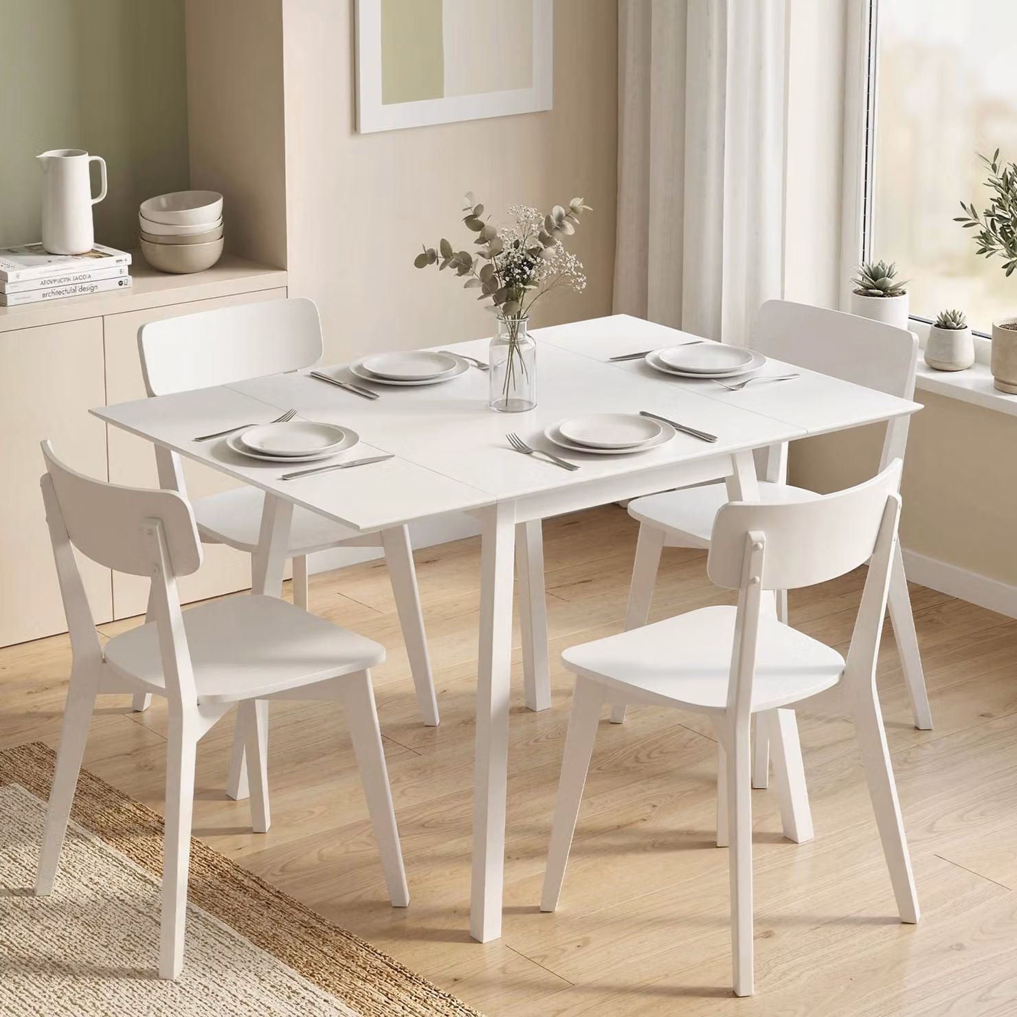 HOMCOM White Solid Wood Folding Dining Table with Butterfly Drop Leaf for 2-4 People – 2