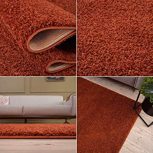 THE RUGS Terra Plain Soft High Pile Shaggy Rug, Brown and Orange, W: 180 cm, D: 270 cm – 5