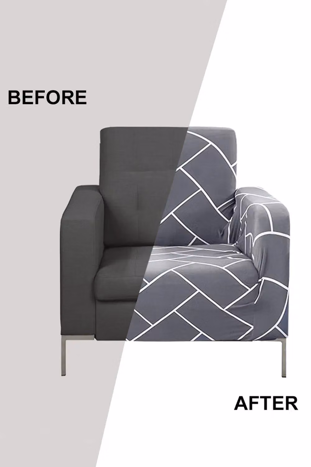Neel Blue Light Grey and White Printed Graphic Sofa Cover, Small – 2