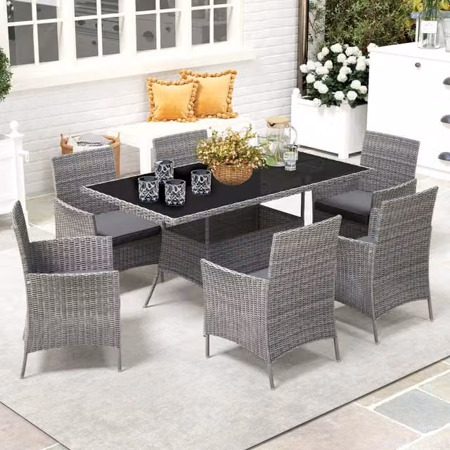 Outsunny Modern Rattan Wicker Cube Dining Set in Light Grey