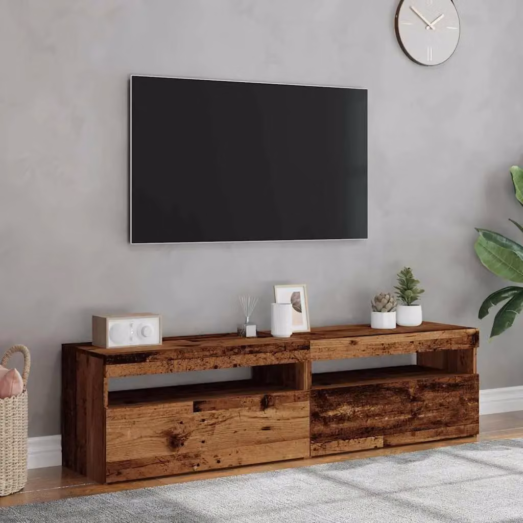 Berkfield Home Modern TV Cabinets with LED Lights, 2 Piece Set in Brown Old Wood Engineered Wood – 3