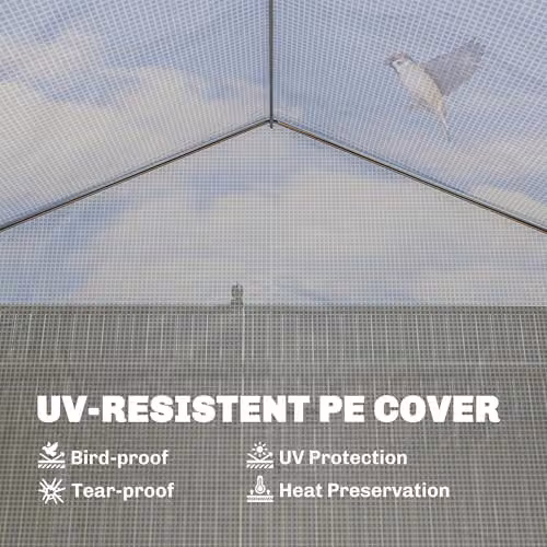 Outsunny White Walk-in Polytunnel Greenhouse with PE Cover, Zipped Roll-Up Sidewalls, Mesh Door and 8 Mesh Windows – 2