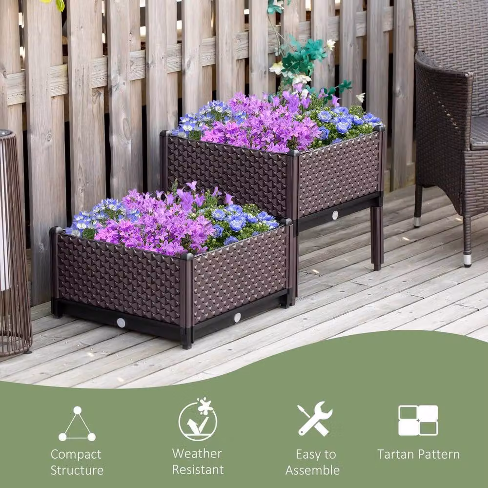 NESTLUNE Brown Raised Garden Bed Planter Box for Ornamental Gardens W: 48.0 cm, D: 46.5 cm, H: 48.0 cm – 3