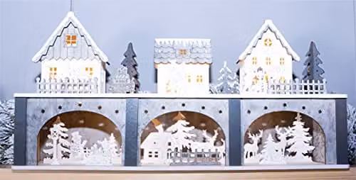 Netagon Battery Powered Wooden Light Up Christmas Festive Scene in White and Brown – 4