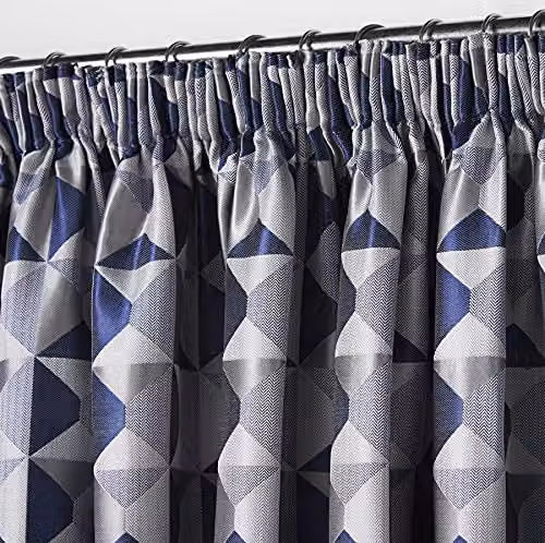 Skandi Navy Blue Jacquard Weave Pencil Pleat Curtains, Fully Lined – 2