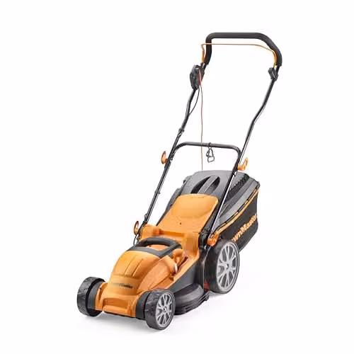 LawnMaster 1800W Electric Lawnmower in Orange with Mulching Kit and Collection Bag